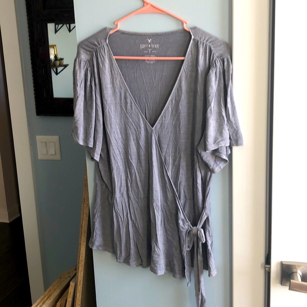 Cute wrap front gray top